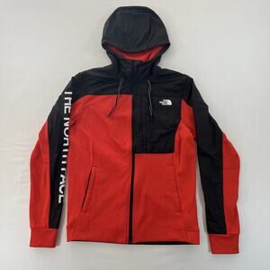 The North Face Men's Red and Black Full-Zip Hoodie with Logo, Size S